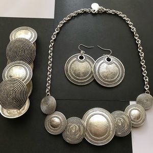 Silver set of necklace earrings and bracelet